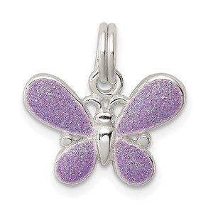 925 Sterling Silver Purple Enamel Polished Butterfly Necklace Charm Pendant